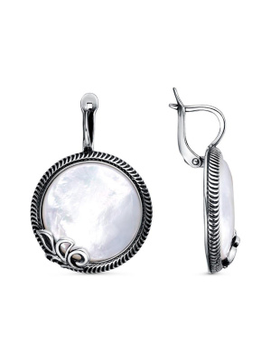 Серьги серебро 925 пробы, покрытие - оксидирование, вставка - перламутр