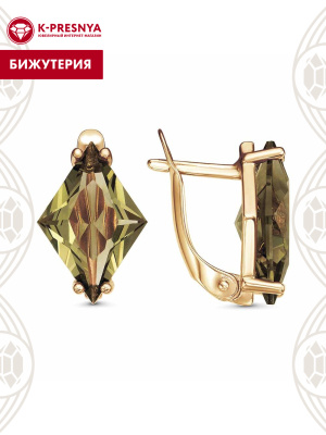 Серьги бижутерия, покрытие - золочение, вставка - стекло ювелирное собственной огранки