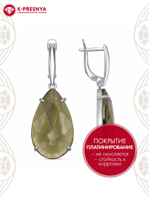 Серьги бижутерия, покрытие - платинирование, вставка - стекло ювелирное собственной огранки