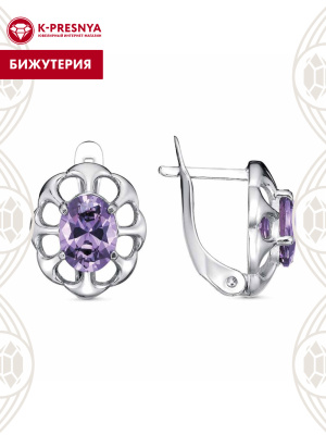 Серьги бижутерия, покрытие - платинирование, вставка - фианит (недрагоценный камень)