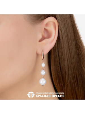 Серьги серебро 925 пробы, покрытие - золочение, вставка - имитация жемчуга