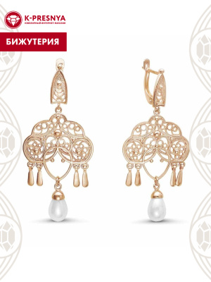 Серьги бижутерия, покрытие - золочение, вставка - имитация жемчуга