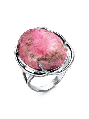 Кольцо серебро 925 пробы, покрытие - оксидирование, вставка - родонит