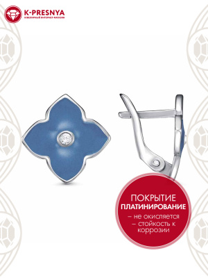 Серьги серебро 925 пробы, покрытие - платинирование, отделка - эмаль, вставка - стекло ювелирное preciosa