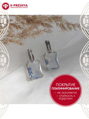 Серьги серебро 925 пробы, покрытие - платинирование, вставка - стекло ювелирное собственной огранки