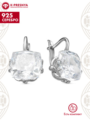 Серьги серебро 925 пробы, покрытие - родирование, вставка - фианит собственной огранки (недрагоценный камень)