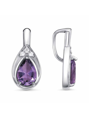 Подвеска серебро 925 пробы, покрытие - родирование, вставка - аметист (полудрагоценный камень), фианит (недрагоценный камень)