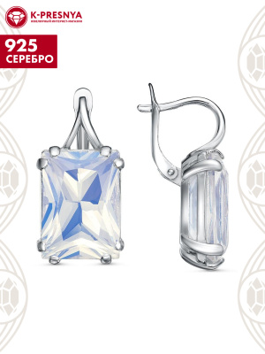Серьги серебро 925 пробы, покрытие - родирование, вставка - стекло ювелирное собственной огранки