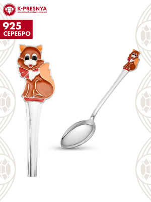 Ложка чайная "кошка" серебро 925 пробы, без покрытия, отделка - эмаль, без вставок