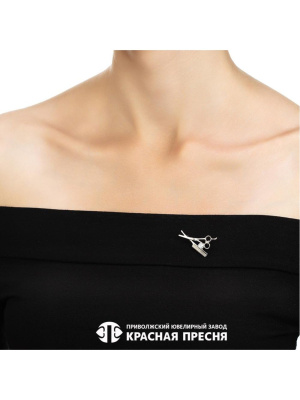 Брошь серебро 925 пробы, покрытие - родирование, вставка - фианит (недрагоценный камень)