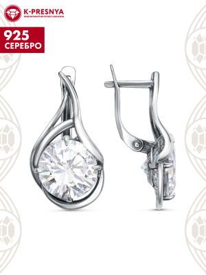 Серьги серебро 925 пробы, покрытие - оксидирование, вставка - фианит (недрагоценный камень)