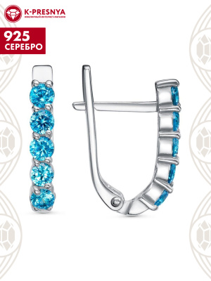 Серьги серебро 925 пробы, покрытие - платинирование, вставка - фианит (недрагоценный камень)