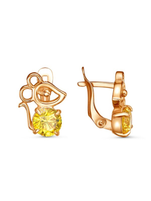 Серьги бижутерия, покрытие - золочение, вставка - фианит (недрагоценный камень)