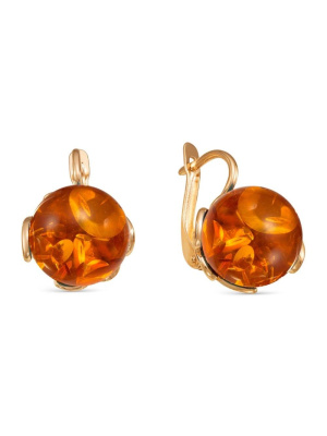 Серьги бижутерия, покрытие - золочение, вставка - искусственный янтарь