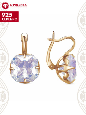 Серьги серебро 925 пробы, покрытие - золочение, вставка - стекло ювелирное собственной огранки