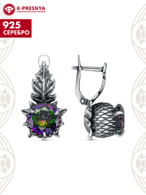 Серьги серебро 925 пробы, покрытие - оксидирование, вставка - фианит (недрагоценный камень)