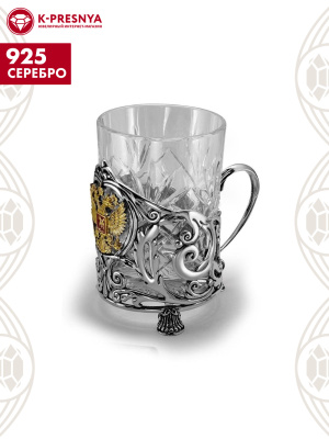 Подстаканник с гербом россии серебро 925 пробы, покрытие - оксидирование, выборочное золочение, отделка - эмаль, без вставок