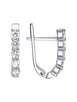 Серьги бижутерия, покрытие - платинирование, вставка - фианит (недрагоценный камень)