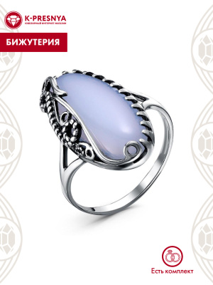 Кольцо бижутерия, покрытие - серебрение с оксидированием, вставка - искусственный агат белый