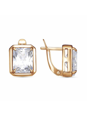 Серьги бижутерия, покрытие - золочение, вставка - фианит (недрагоценный камень)