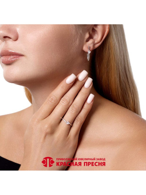 Серьги серебро 925 пробы, покрытие - родирование, вставка - фианит (недрагоценный камень)