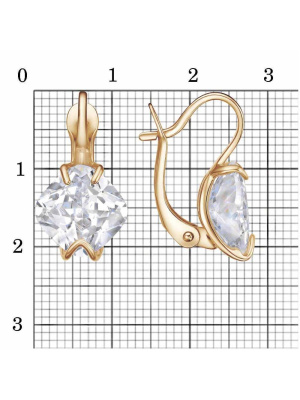 Серьги серебро 925 пробы, покрытие - золочение, вставка - фианит (недрагоценный камень)