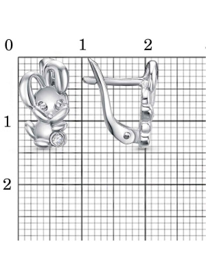 Серьги серебро 925 пробы, покрытие - родирование, вставка - фианит (недрагоценный камень)