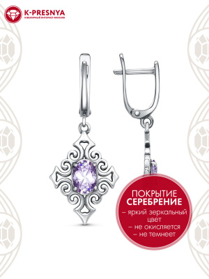 Серьги бижутерия, покрытие - серебрение с оксидированием, вставка - фианит (недрагоценный камень)