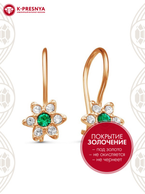 Серьги бижутерия, покрытие - золочение, вставка - стекло ювелирное preciosa