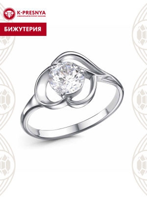 Кольцо бижутерия, покрытие - платинирование, вставка - фианит (недрагоценный камень)