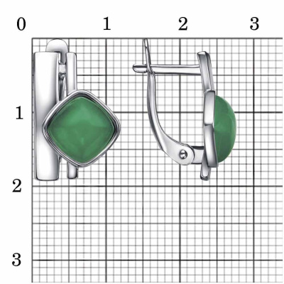 Серьги бижутерия, покрытие - серебрение с оксидированием, вставка - искусственный агат зелёный