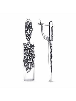 Серьги бижутерия, покрытие - серебрение с оксидированием, без вставок