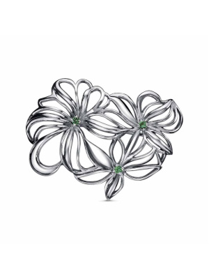 Брошь бижутерия, покрытие - серебрение с оксидированием, вставка - искусственная шпинель