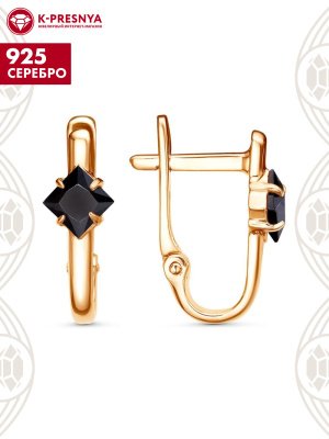 Серьги серебро 925 пробы, покрытие - золочение, вставка - фианит (недрагоценный камень)