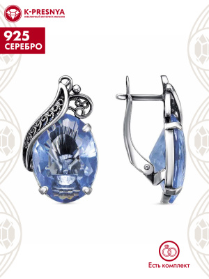 Серьги серебро 925 пробы, покрытие - оксидирование, вставка - стекло ювелирное собственной огранки