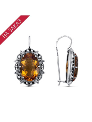 Серьги серебро 925 пробы, покрытие - оксидирование, вставка - искусственный султанит