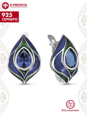 Серьги серебро 925 пробы, покрытие - родирование, отделка - эмаль, вставка - искусственная шпинель