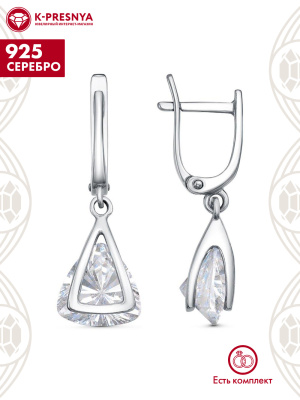 Серьги серебро 925 пробы, покрытие - платинирование, вставка - фианит (недрагоценный камень)