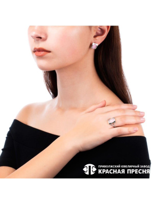 Серьги серебро 925 пробы, покрытие - родирование, вставка - искусственный кварц розовый