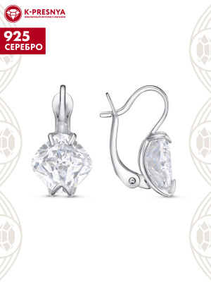 Серьги серебро 925 пробы, покрытие - платинирование, вставка - фианит (недрагоценный камень)