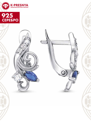 Серьги серебро 925 пробы, покрытие - родирование, вставка - искусственная шпинель, фианит (недрагоценный камень)