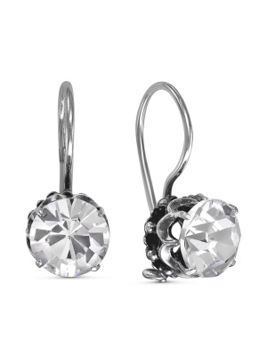 Серьги бижутерия, покрытие - серебрение с оксидированием, вставка - стекло ювелирное preciosa