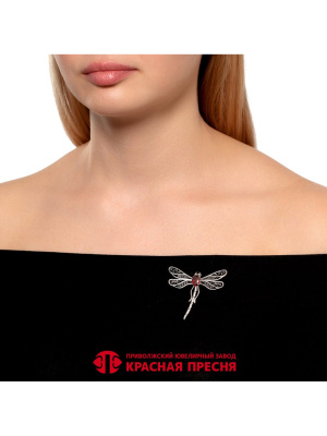 Брошь серебро 925 пробы, покрытие - оксидирование, вставка - фианит (недрагоценный камень)
