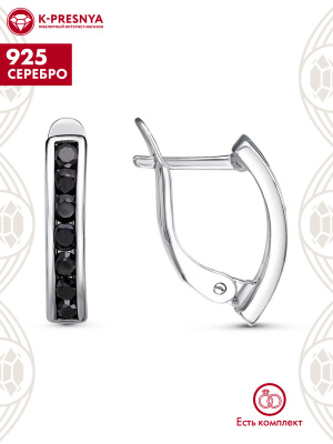 Серьги серебро 925 пробы, покрытие - оксидирование, вставка - фианит (недрагоценный камень)