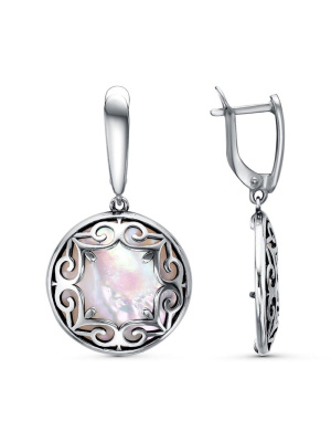 Серьги серебро 925 пробы, покрытие - оксидирование, вставка - перламутр