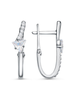 Серьги серебро 925 пробы, покрытие - родирование, вставка - фианит (недрагоценный камень)