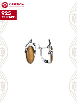 Серьги серебро 925 пробы, покрытие - оксидирование, вставка - искусственный кошачий глаз