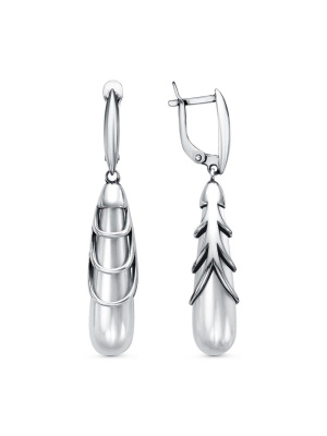 Серьги бижутерия, покрытие - серебрение с оксидированием, вставка - имитация жемчуга