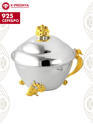 Икорница "морской конек" серебро 925 пробы, покрытие - выборочное золочение, без вставок