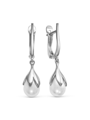 Серьги серебро 925 пробы, покрытие - родирование, вставка - имитация жемчуга